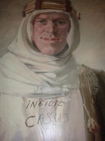 A poster of Lawrence's portrait defaced on an Istanbul street with the words "English Spy"