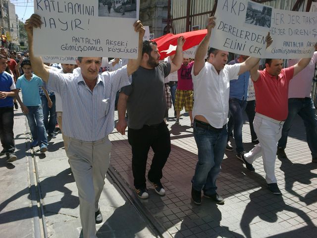 This group arrived from Antalya Province, 12 hours by bus, to protest a hydroelectric dam that will destroy their Tauros Mountain valley.