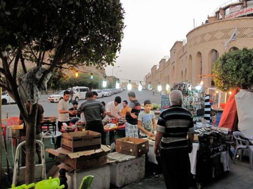 Breaking the Ramadan fast at a falafel seller in a renovated part of Erbil’s city center. (Photo: Hugh Pope)
