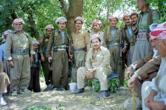 Iraqi Kurdish leader Masoud Barzani takes a break in his hometown of Barzan, 1992